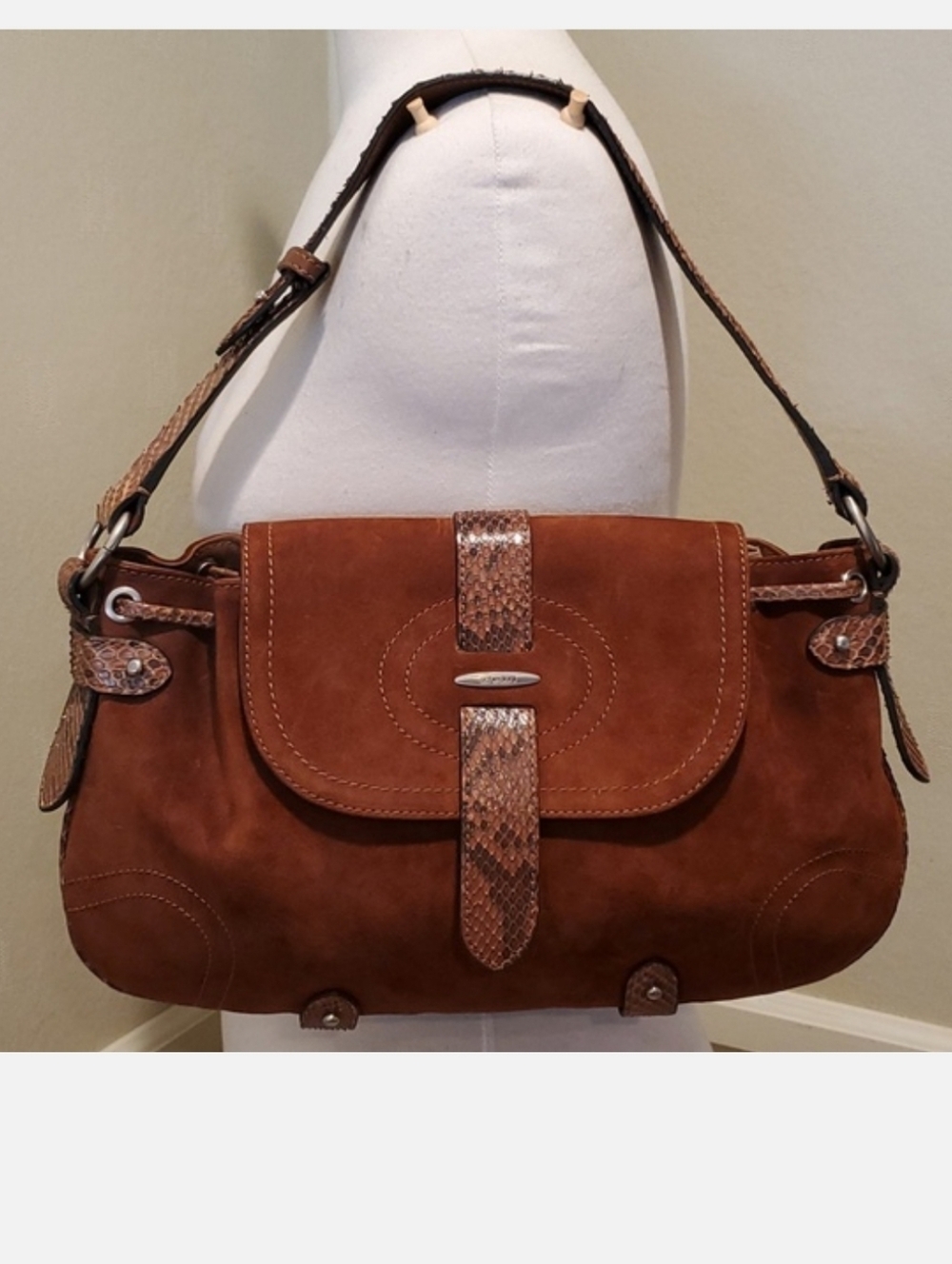 Rare Schedoni Luxury Italian suede & snakeskin Leather Handbag